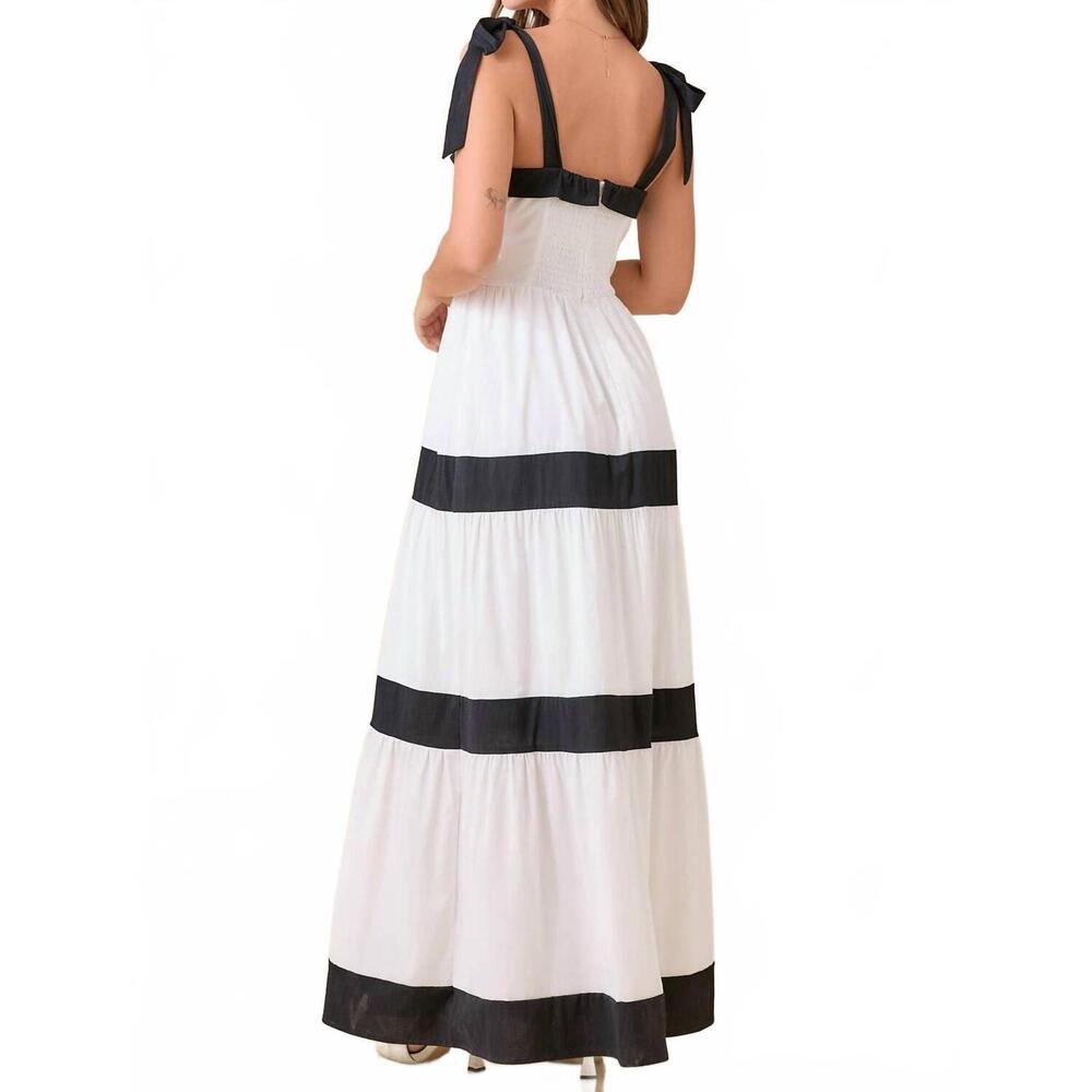 NEW MAIN STRIP summer maxi shoulder strap color block dress in white/black - Picture 3 of 4